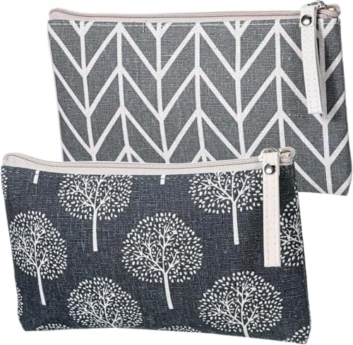 KIMHOME 2Pcs Canvas Cosmetic Bag, Multifunctional Cosmetic Bags Printed Travel Portable Wash for Cosmetics, Stationery Cards Purse Pencil Case Women Girls Vacation Travel