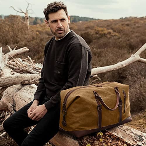 S-Zone Mens Canvas Leather Holdall Travel Duffle Overnight Weekend Satchel Totes Bag Handbags — view 2