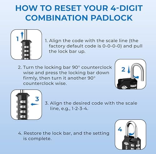 XShield 4-Digit Combination Padlock | Heavy-Duty Keyless Lock with 10,000 Code Options | Weather-Resistant Alloy Body | Ideal for Lockers, Gates, Gym, Outdoor & Travel – Black (Pack of 3) — view 4