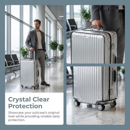 Kemay Clear PVC Luggage Cover Protector, Heavy Duty 0.2mm Thick with Black Trim, Waterproof Anti-Scratch Dustproof Freezeproof, Fits 20/24/28/30 Inch Wheeled Suitcases, Reusable for Airport Travel — view 3