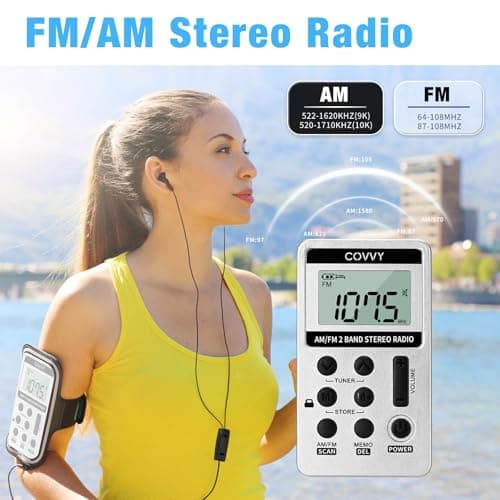 AM FM Pocket Radio HanRongDa Portable Digital Tuning AM/FM Mini Stereo Radio Player with Rechargeable Battery and Earphone for Outdoor Walk (Silver) — view 5