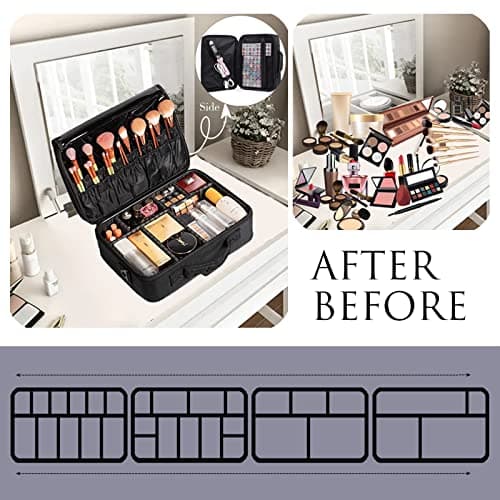 Makeup Organiser Box Vanity Cases: Extra Large Makeup Case Cosmetic Storage Box Professional Travel Makeup Artist Bag with Compartments Women Vanity Beauty Kit Organizer for Makeup Cosmetics Black — view 2