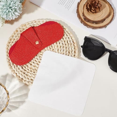 CREATCABIN Sunglasses Case Leather Soft Glasses Case Slim Portable Eyeglasses Spectacle Case Pouch Bag Travel Lightweight Protective Cover Gift for Women Men Beach Holiday Vacation Red 6.7x3.3 Inch — view 3