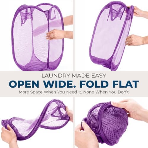 HOMESHOPA Laundry Baskets Pop Up Mesh Washing Bag, Purple Foldable Dirty Clothes Baskets with Handles&Side Pocket, Collapsible Toy Tidy Storage Organiser, Great for Kids Room, College Dorm Travel — view 4