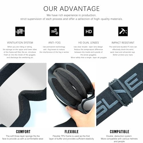 SPOSUNE Ski/Motorcycle ATV Goggles with Anti-fog Dual Lens - Off Road Racing Dirt Bike Goggles, Snow Goggles Men Women — view 4