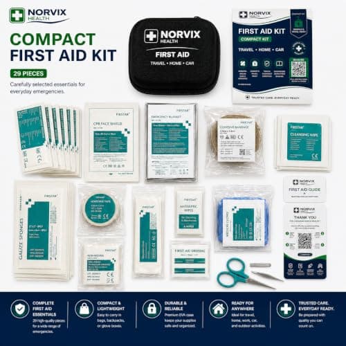 Norvix Health 33-Piece Compact First Aid Kit – Portable Emergency First Aid Supplies with QR Guide for Travel, Car, Home & Outdoors — view 5