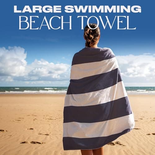 Dreamscene Large Beach Towel Blue & White Stripes, Soft Quick-Dry Lightweight Microfibre Beach Towel For Women & Men Swimming Towel For Holiday Essentials, 71x152cm — view 2