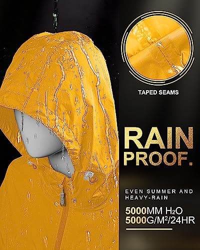 33,000ft Women's Rain Jacket Lightweight Hooded Long Rain Coat Waterproof Jacket Ladies Packable Functional Jacket Windbreaker Breathable Active Outdoor Coats Yellow XL/16 — view 4
