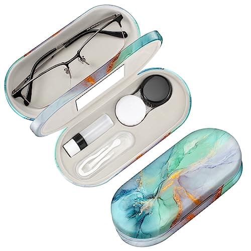 FINTIE 2 in 1 Glasses and Contact Lens Case, Emerald Marble