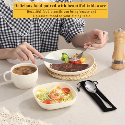 Camping utensils set, ReaNea Camping Plates And Bowls Set With Coffee Mug, Travel Cutlery Set Include Spoon, Fork, Knife for Home, Poolside, Outdoor, Picnic, Camp — view 4