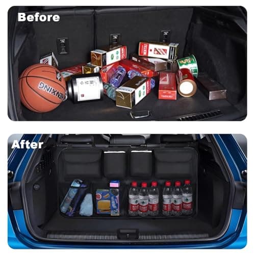 Car Boot Organiser, Backseat Storage Bag, Durable Foldable Cargo Net Storage, Waterproof Kick Mats Car Organiser Seat Back Protectors, Super Capacity Enlarged 8 Pockets for Boot Tidy & Clean Trunk Org — view 5