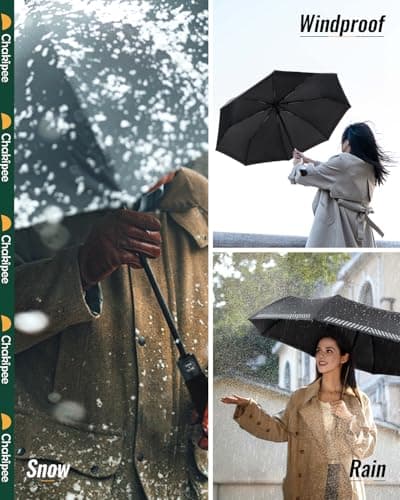 Chakipee Umbrella Windproof Strong Compact Travel Green Pocket Automatic Reflective Safety Strip Folding Outdoor for Rain Inverted Umbrellas for Men and Women 8 Ribs Double Canopy Portable — view 4