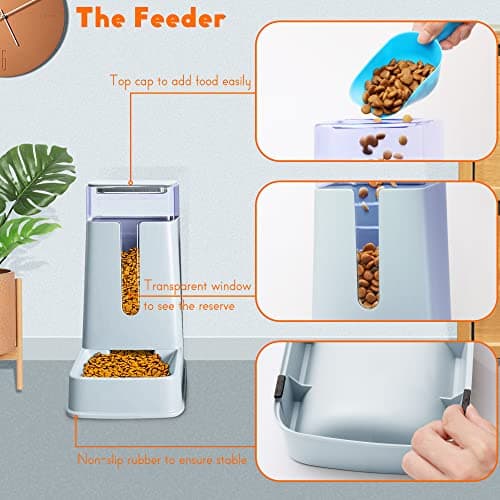 Automatic Pet Feeder Small&Medium Pets Automatic Food Feeder and Waterer Set 3.8L, Travel Supply Feeder and Water Dispenser for Dogs Cats Pets Animals (light gray) — view 3