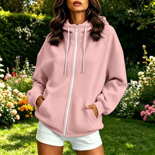Cropped Hoodies For Women Winter Stand Collar Sweatshirt Hooded Zipper Pink — view 2