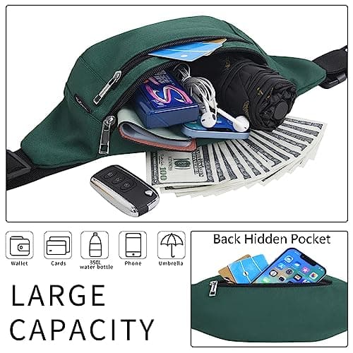 Bumbags Waist Fanny Packs for Men Women Fashion Bum Bag with Adjustable Belt for Sport Running Hiking Jogging Travel Cycling Walking Dog Boys Ladies (Olive) — view 3