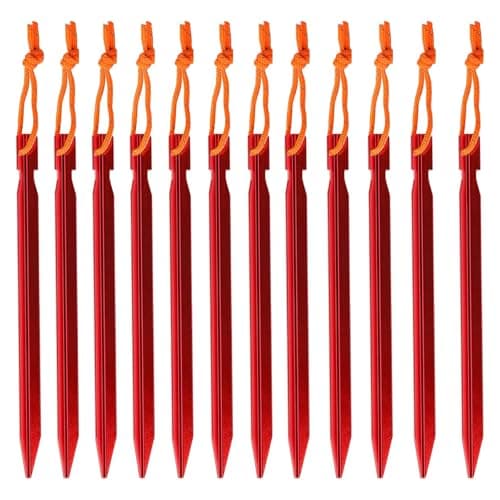 12 Pack Lightweight Aluminum Tent Pegs, Ultralight Y Shaped Tent Stakes Pegs for Backpacking, Beach, Hiking and Outdoor Camping