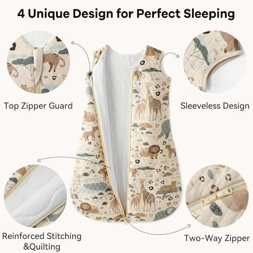 Unnivoll Baby Sleeping Bag 1.5 Tog 6-12 Months Cotton Sleep Sack Baby Sleep Bag Wearable Blanket with 2-Way Zipper for Newborn Infant Apricot Elephant — view 3