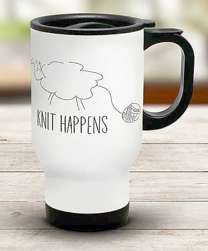 Shopagift Funny Knit Happens Travel Mug Sheep with Wool Yarn Gift Stainless Steel 14oz Cup — view 2