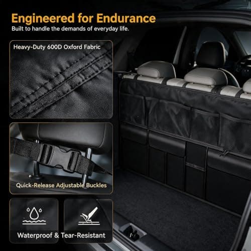 Car Boot Organiser, 100 x 50 cm Car Boot Bag, 600D Oxford Fabric Hanging — view 3