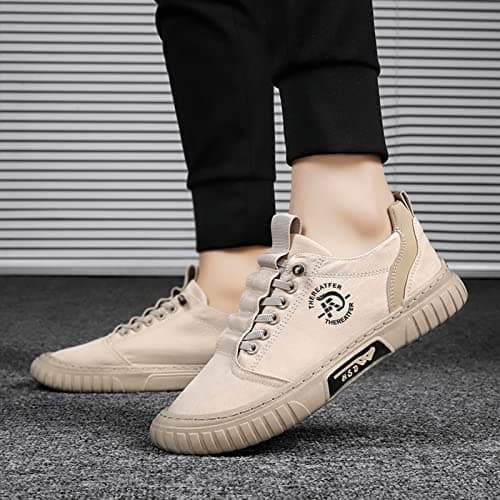 Men's Canvas Trainers Slip on Wide Width Casual Sneaker Comfy Outdoor Travel Walking Shoe Fashion Non Slip Sport Jogging Shoes Business Holiday Trainer (Khaki, 8) — view 3