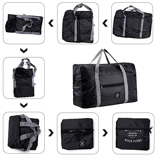 Foldable Travel Bag, 2 Pack Foldable Travel Duffel Bags, Waterproof Carry On Luggage Bags, Large Capacity Multifunctional Storage Bag, Suitable for Sports, Gym, Vacation, Black — view 6