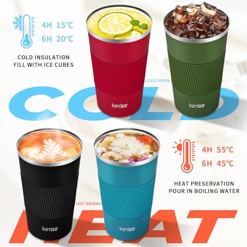 Travel Mugs,KETIEE 510ml Insulated Coffee Cup with Leakproof Lid,Reusable Coffee Cups Travel Cup,Coffee Travel Mug,Double Walled Coffee Mug,Stainless Steel thermaol Mug for Hot Cold Drinks,Olive Drab — view 4