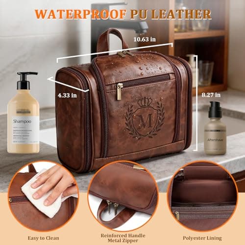 Elehui Leather Toiletry Bag Travel Dopp Kit for Men Dad Husband Boyfriend — view 4