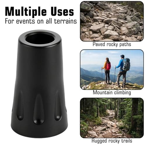 12Pack Heavy Duty Walking Stick Tips Cane Tips Replacement Trekking Pole Accessories Tpu Plastic Universal Fit Non Slip Caps Anti-Slip and Shock Absorbing for Trekking Poles Hiking Sticks Canes(Black) — view 3