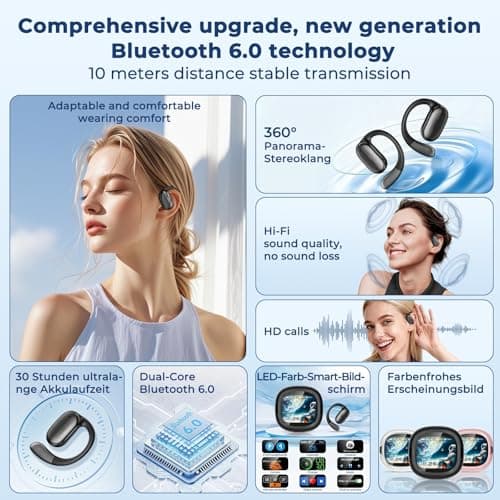 Astrivo NE58 Open Ear Earbuds AI Translation Earbuds Real Time, 134 Language Translator Wireless Ear-hook Headphones, Bluetooth 6.0 O, LED Touch Screen, Noise Cancelling Translate Ear Buds (Black) — view 4