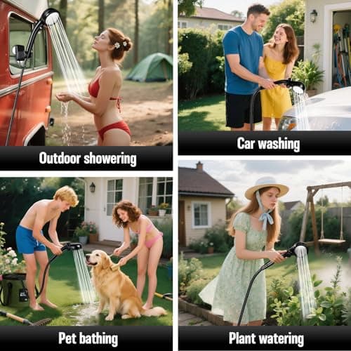 Portable Shower for Camping, 6000mAh Rechargeable Camping Shower with Foldable Bucket, Storage Bag, Filtered Shower Head, Outdoor Camp Shower Pump for Hiking, RV, Traveling, Car Washing, Pet Bath — view 6