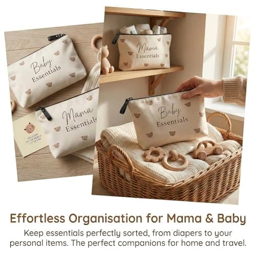 Mother and Baby Matching Gift Set, 3 Pcs New Mum Gifts, Bear Baby Shower Gifts for Mum, Make Up Bag with Zipper — view 5