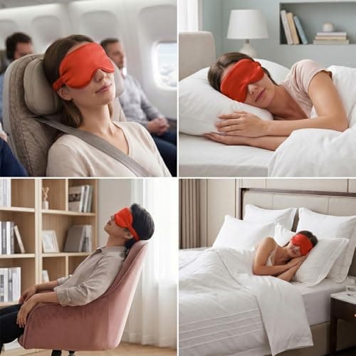 Gaomumu 2PCS Sleep Eye Mask, Soft Smooth Imitation Silk Eye Covers, Full Light Blocking Blindfold, Comfortable Adjustable Eye Shade, Suitable for Sleeping, Work, Travel & Meditation(Red) — view 5