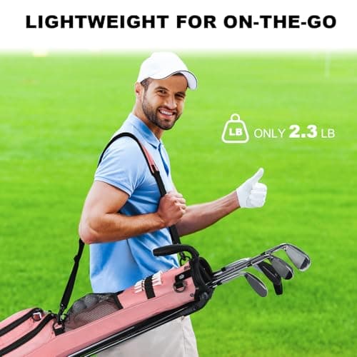 MAZEL Golf Stand Bag 2 Way Divider 2 Pockets,Adjustable Shoulder Straps,Superior 900D Nylon Lightweight Material Pencil Golf Bag for Men Women (Pink) — view 6