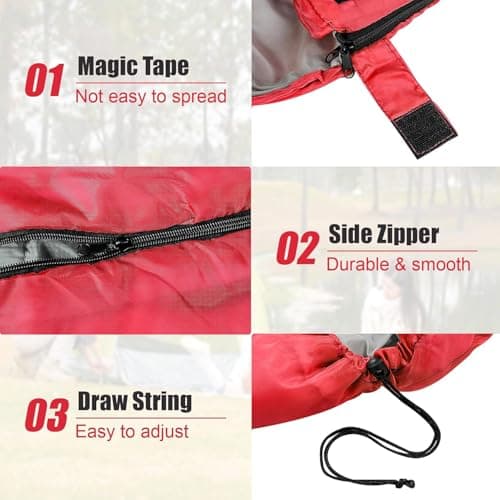 M.J COMFY-LIFE Sleeping Bag 200g Cotton Fill, Comfort 5°C to 15°C Red — view 4