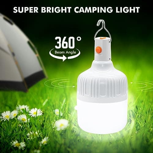 BoloShine 2 Pcs Camping Light, LED USB Rechargeable Camping Lantern Battery Powered Outdoor Tent Lamp with Hanging Hook, Dimmable 3 Modes Portable Light Bulb for Emergency Camping Patio Garden Gazebo — view 2