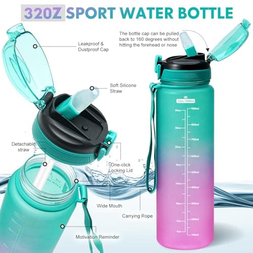 SEASEVEN Sports 1L Water Bottle with Straw for Gym,Office(Green-Purple) — view 3