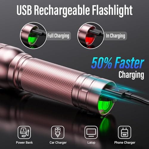 GEARLITE Rechargeable LED Torch, 2000LM Torches LED Super Bright with 3 Modes, Portable Small Torch with Battery, Waterproof Flashlight Zoomable for Power Cut, Emergency, Camping, Hiking, Outdoo- Pink — view 2