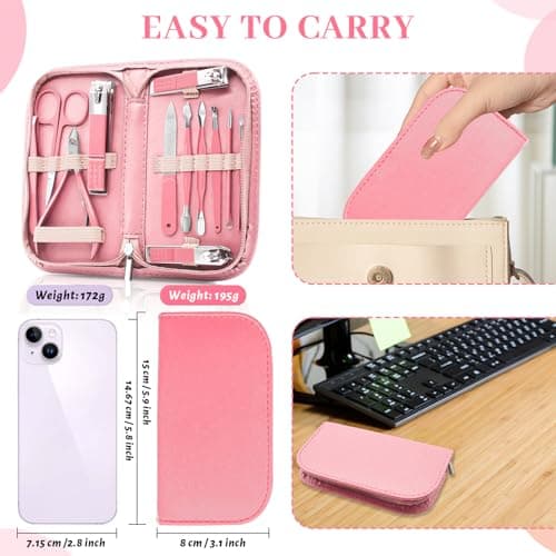 Manicure Set Nail Clipper 12 in 1, Professional Pedicure Nail Kit Manicure Set, Women Men Nail Grooming Kit, Manicure & Pedicure Tools & Accessories, Nail Care Tool with Pink Leather Travel Home — view 6