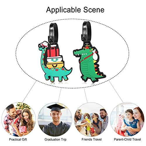 2 Pcs Luggage Tags, Silicone Luggage Tag with Name ID Card Lovely Secure Luggage Tags for Travel Suitcase Perfect to Quickly Spot Luggage Green Dinosaur Baggage Labels Suitcase ID Tag Set for Kids — view 5