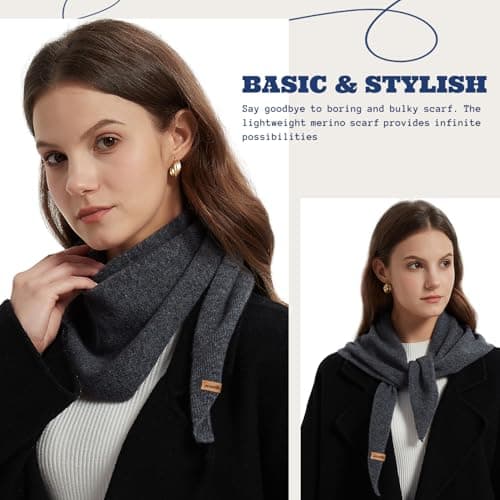 ACUSHLA 100% Merino Wool Triangle Scarf Women Neckerchie, Dark Grey — view 2