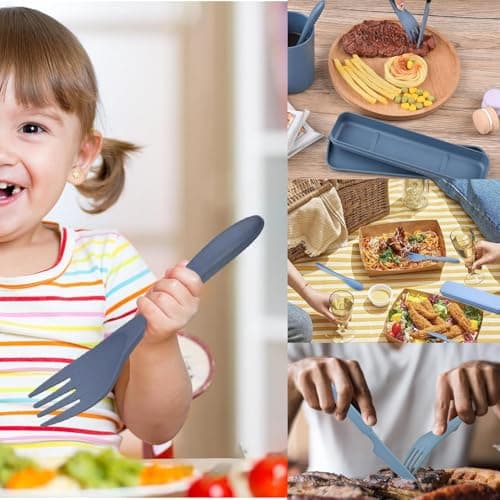 2 Sets Portable Reusable Cutlery Set with Case - Eco-Friendly Plastic Utensils for Travel & Outdoor Dining | Compact & Lightweight | Sustainable & Durable | Ideal for Lunch, Camping, Picnic — view 6