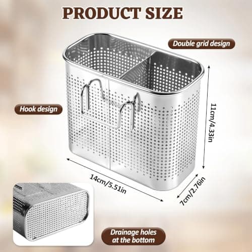 Stainless Steel Dish Drainer, Large Capacity Rust-Resistant Kitchen Sink Organizer with Two Dividers, Portable Design for Kitchen Utensil Storage, Practical for Utensil Racks, Cutlery, and Drying Rack — view 2