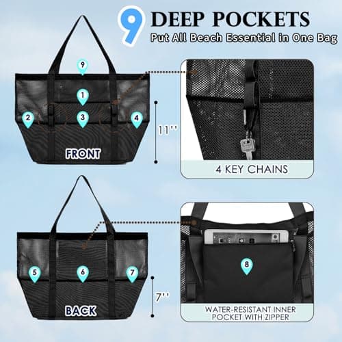 Fammart Large Mesh Beach Bag for Women, Oversized Beach tote Swim Pool Bag — view 5