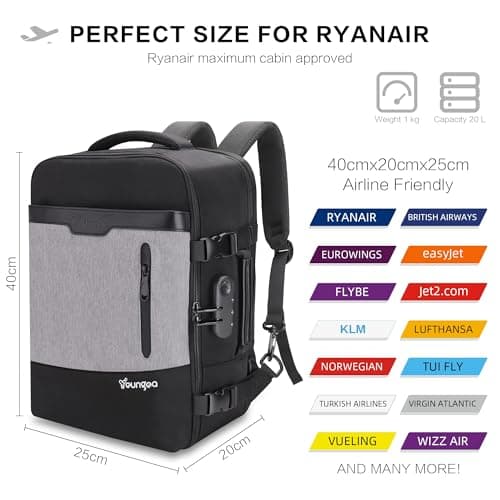 YOUNGOA Ryanair Cabin Bags 40x20x25, Travel Backpack with Code Lock — view 2
