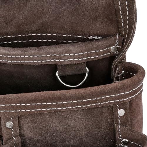 TOUGH MASTER Tool Belt Pouch, 3 Multi Pockets Suede Leather Nail Work, DIY Organiser for Builders, Carpenters, Gardeners, Electricians, Brown, 25 X 29cm, TM-318SP (With 1.4 M Leather Belt) — view 5