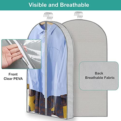 ZSURLUX Garment Bags for Clothes 60 x 100cm 2Pack, Moth Proof Clothes Covers with Zip, Hanging Storage Protector Bags for Wardrobe, Travel, Suitable for Suit, Coat, Jackets, Jumpers,etc. Grey — view 3