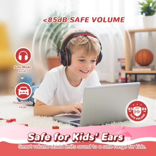 Kids Headphones Wireless with LED Lights 85H Playtime for Toddler Boy Black — view 4