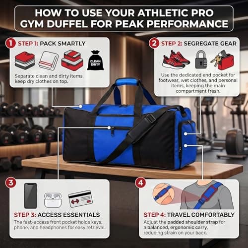 Travel Duffle Storage Holdall Bag Lightweight Gym & Sports Bag (Blue) — view 6