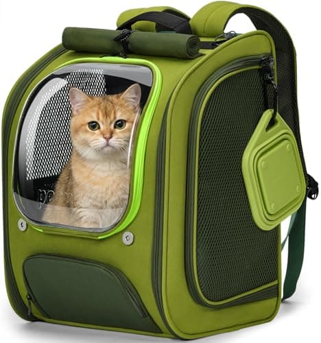 pecute Cat Backpack with Foldable Bowl, Bubble Cat Carrier, Green