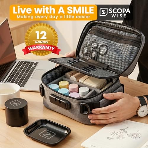 Smell Proof Bag with Lock | Odor Control Travel Organizer | Activated Carbon Smell Proof Container with Accessories | 3 Resealable Bags, 2 Airtight Storage Tubes, Tray & Glass Jar | 12-Month Warranty — view 2